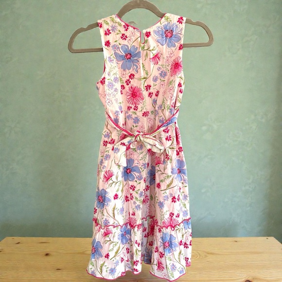 VTG Emily West Girl's Sz 14 Floral Prairie Midi Dress 70s Style Belted EUC Lined - Picture 2 of 12